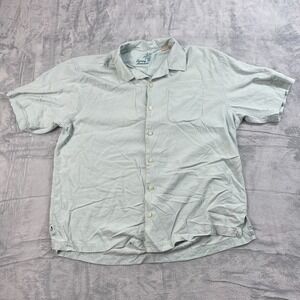 Tommy Bahama Casual Shirt Mens XL Light Green Silk Short Sleeve Collar Button-Up